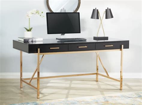 gold small desk|gold office desk with drawer.